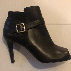 Marc Fisher Black Bootie Heels Leather Stiletto Gold Buckle Boots Size 6 NWOT